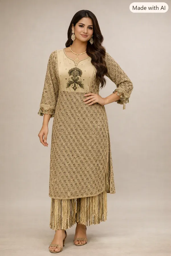 beige_and_black_printed_straight_kurti_set_for_woman