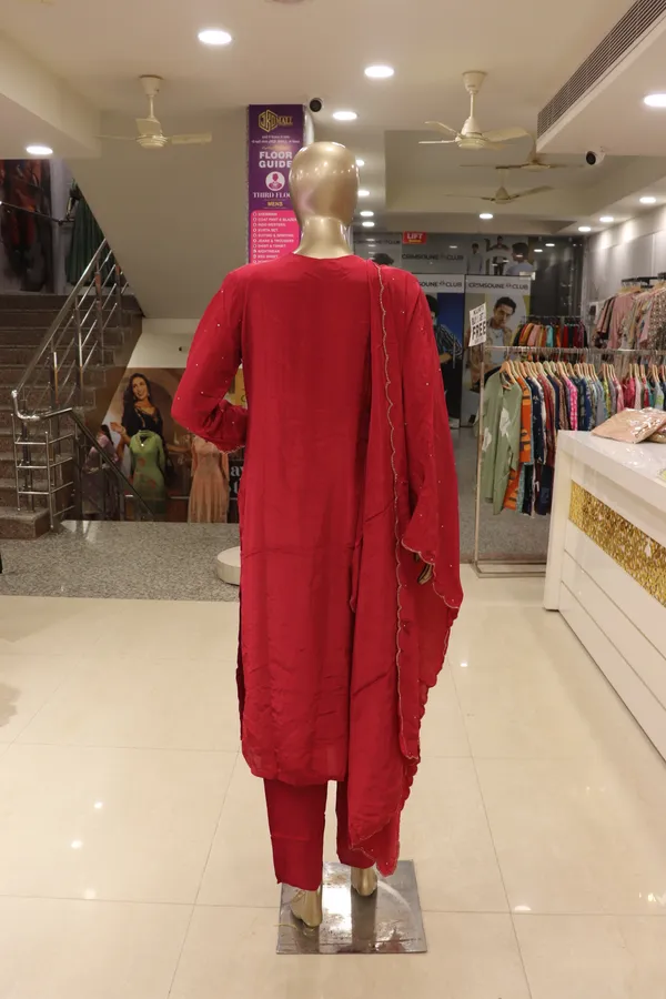 Red_Crepe_Embroidered_Kurti_Pant_Set_For_Women