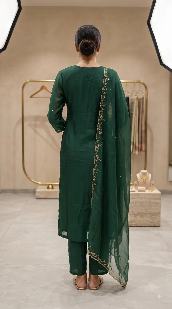 Dark_Green_Crepe_Embroidered_Kurti_Pant_Set_For_Women