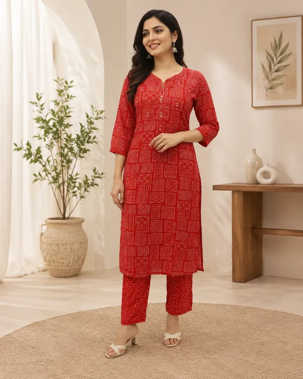 Red_Rayon_Straight_Geometric_Print_Kurta_Set_For_Women