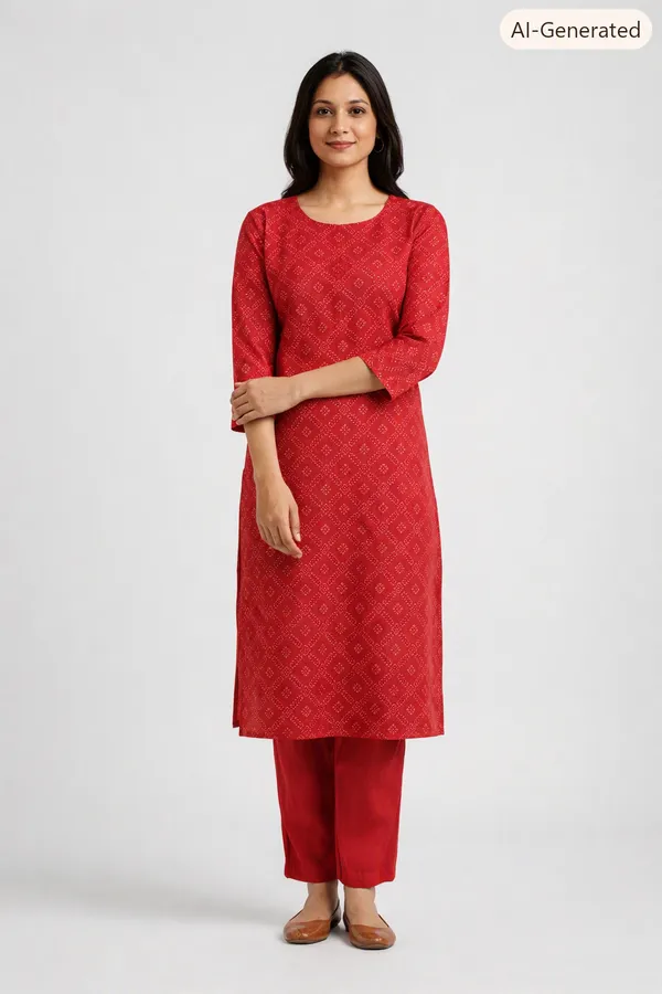 Red_Rayon_Straight_Geometric_Print_Kurta_Set_For_Women