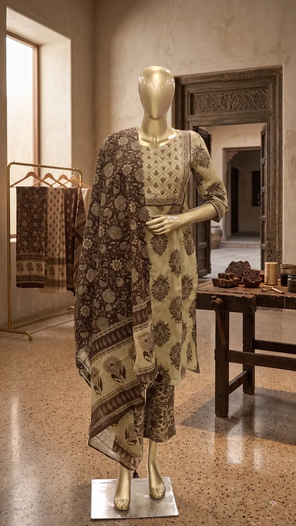 beige_ethnic_printed_straight_kurti_set_for_woman