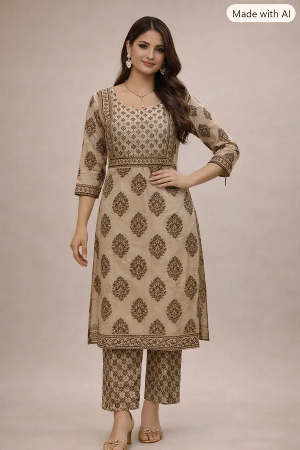 beige_ethnic_printed_straight_kurti_set_for_woman