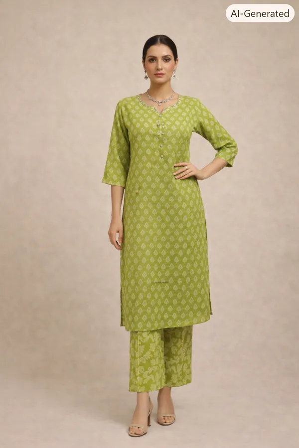 Green_Cotton_Straight_Printed_Kurta_Set_For_Women