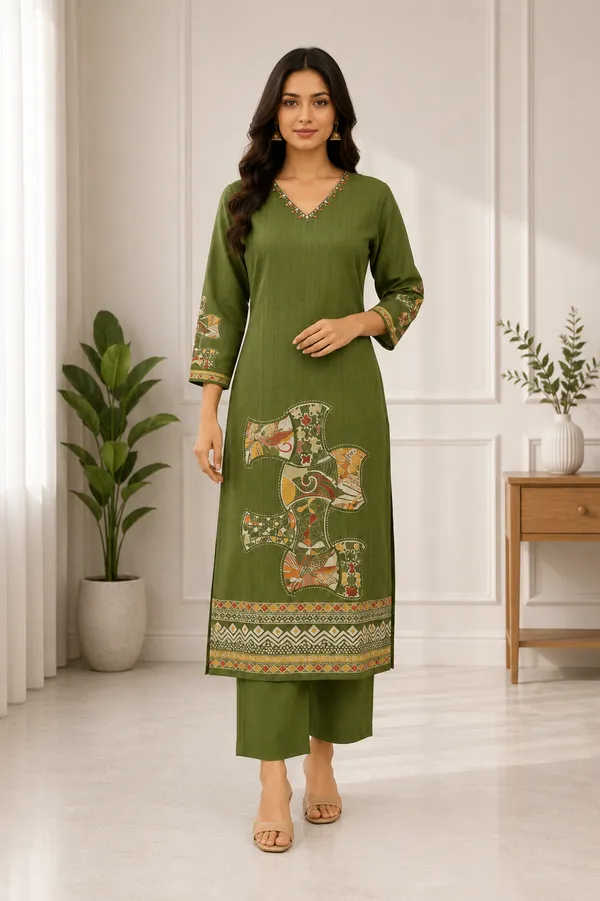 Olive_Green_Cotton_Straight_Embroidered_Kurti_Set_For_Women