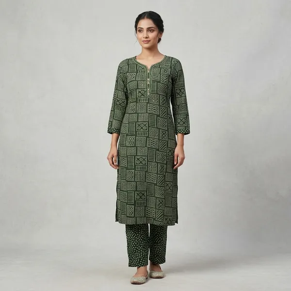 Green_Rayon_Straight_Geometric_Print_Kurta_Set_For_Women