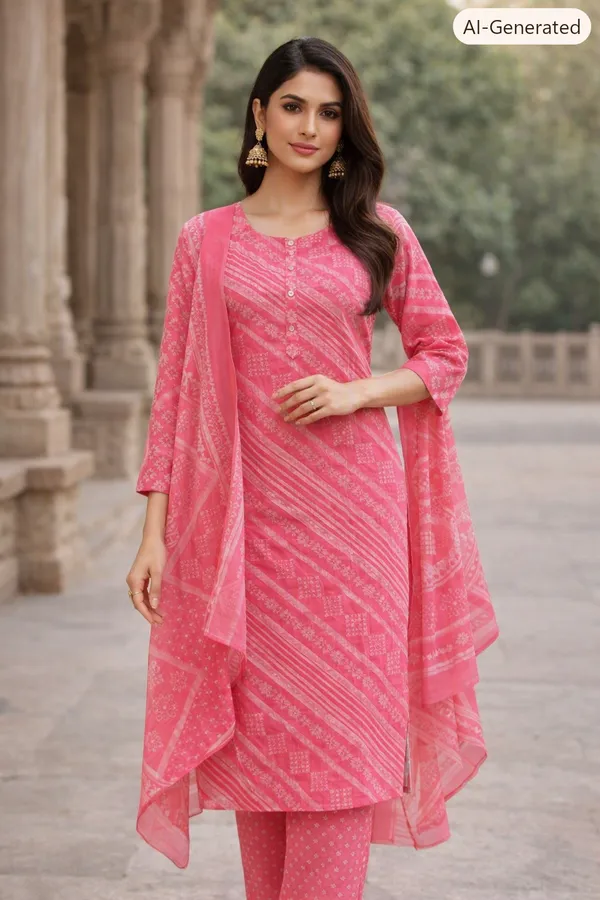 Pink_Cotton_Straight_Printed_Kurta_Set_For_Women