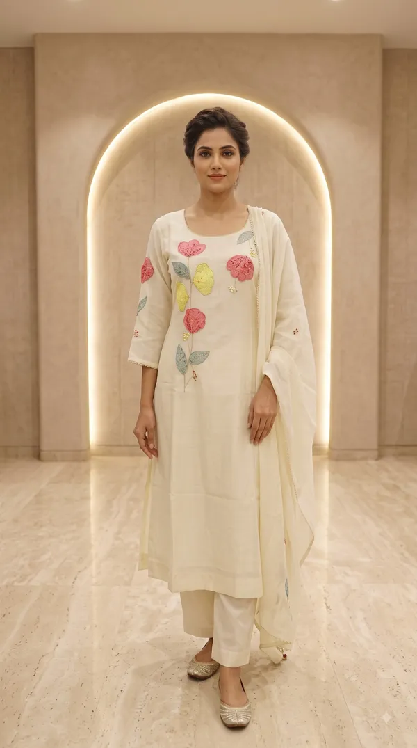 Cream_Mal_Cotton_Floral_Embroidered_Kurti_Pant_Set_For_Women