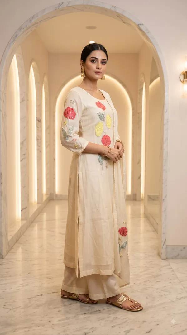 Cream_Mal_Cotton_Floral_Embroidered_Kurti_Pant_Set_For_Women