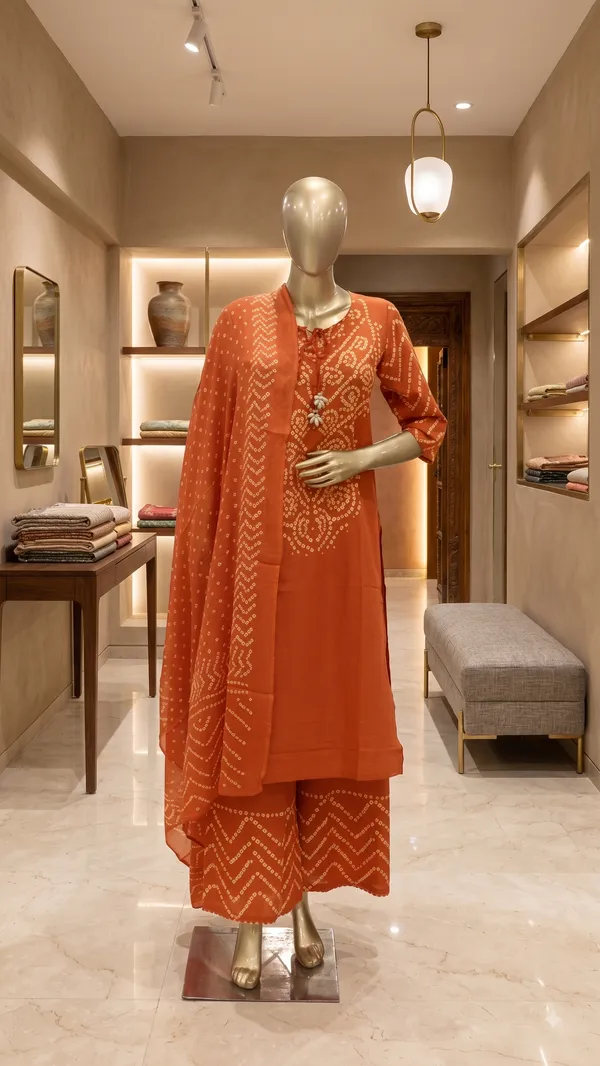 Rust_Orange_Bandhani_Printed_Kurta_Set_for_woman