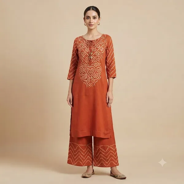 Rust_Orange_Bandhani_Printed_Kurta_Set_for_woman