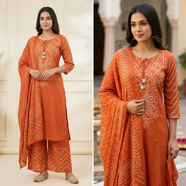 Rust_Orange_Bandhani_Printed_Kurta_Set_for_woman