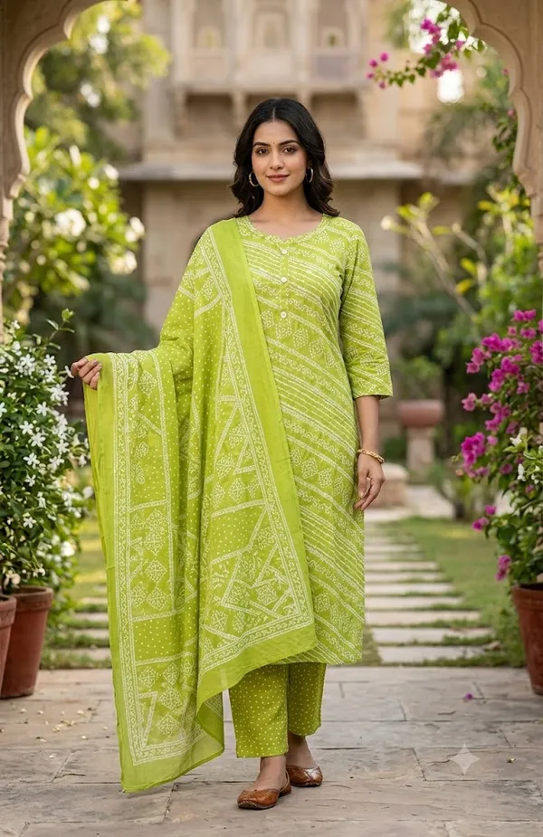 Green_Cotton_Straight_Printed_Kurta_Set_For_Women