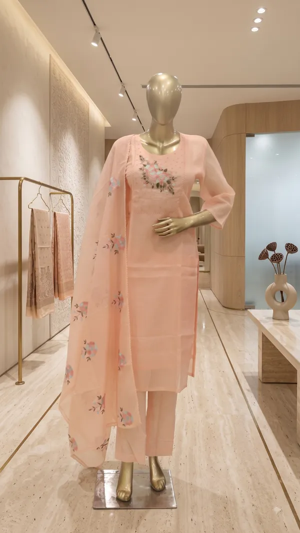 Peach_Embroidered_Kurti_Pant_Set_for_woman
