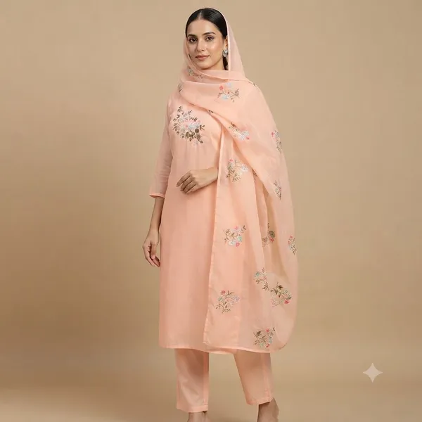 Peach_Embroidered_Kurti_Pant_Set_for_woman