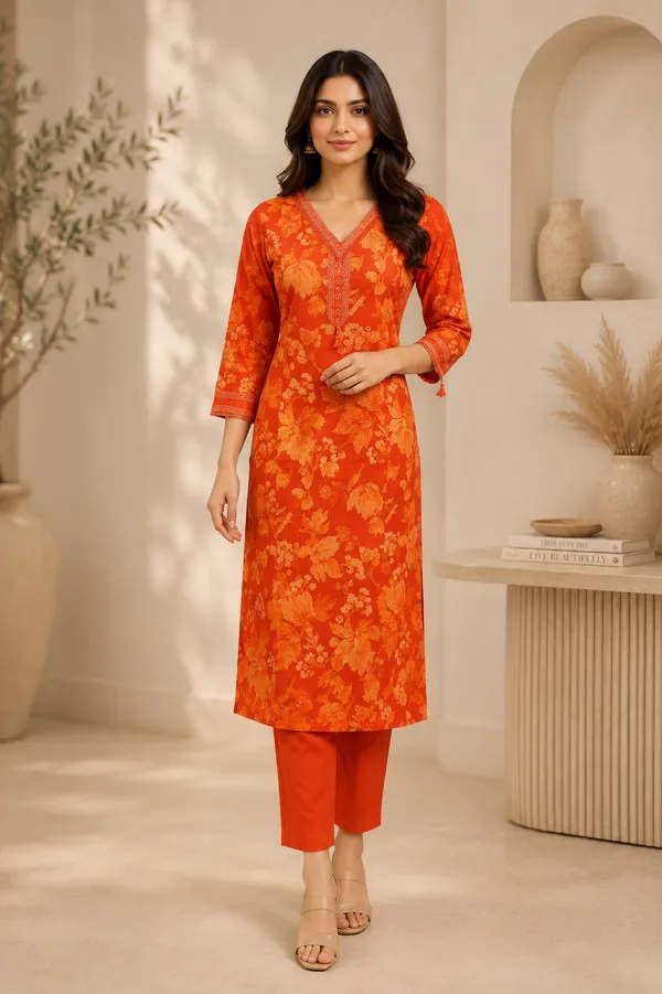Orange_Cotton_Straight_Floral_Print_Kurta_Set_For_Women