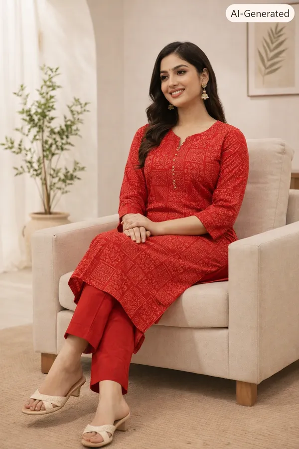 Red_Rayon_Straight_Geometric_Print_Kurta_Set_For_Women