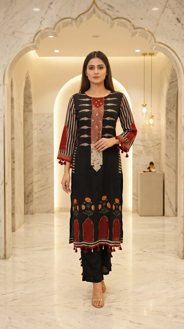 Black_Crepe_Embroidered_Kurti_Set_For_Women