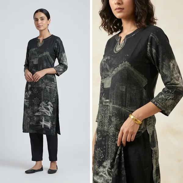Black_Muslin_Straight_Printed_Kurti_Set_For_Women