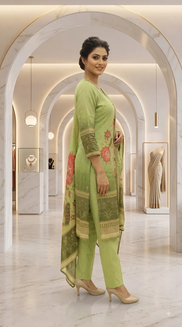 Green_Tissue_Straight_Floral_Print_Kurti_Set_For_Women