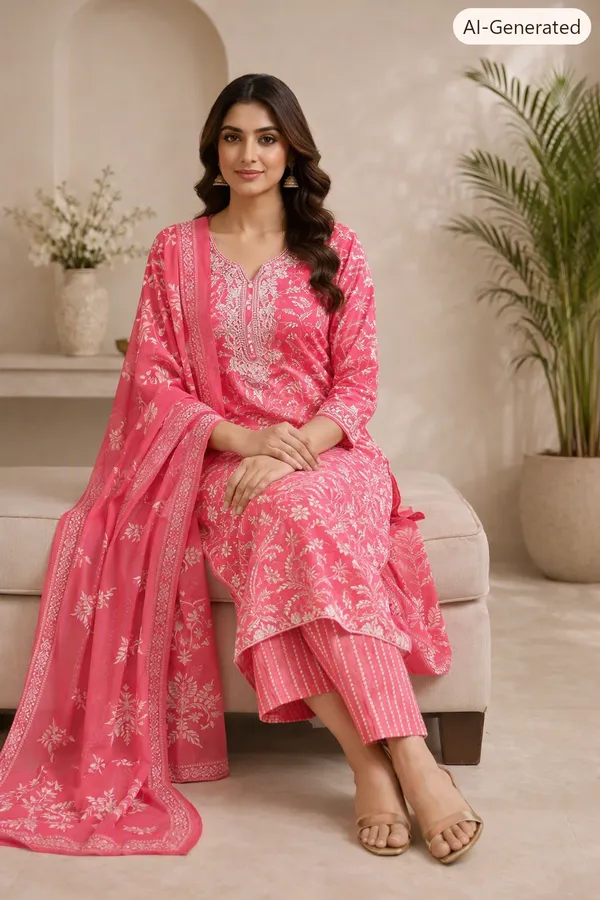 Pink_Cotton_Straight_Floral_Print_Kurta_Set_For_Women