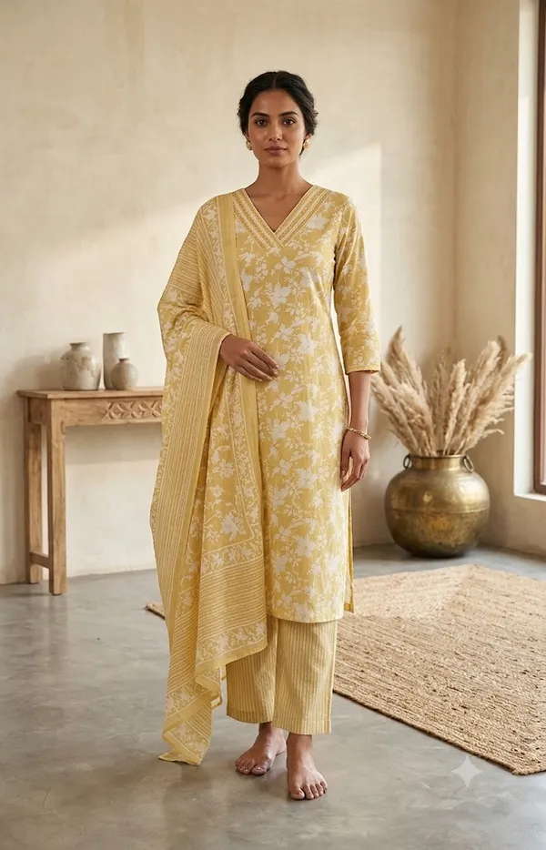 Yellow_Cotton_Straight_Floral_Print_Kurta_Set_For_Women
