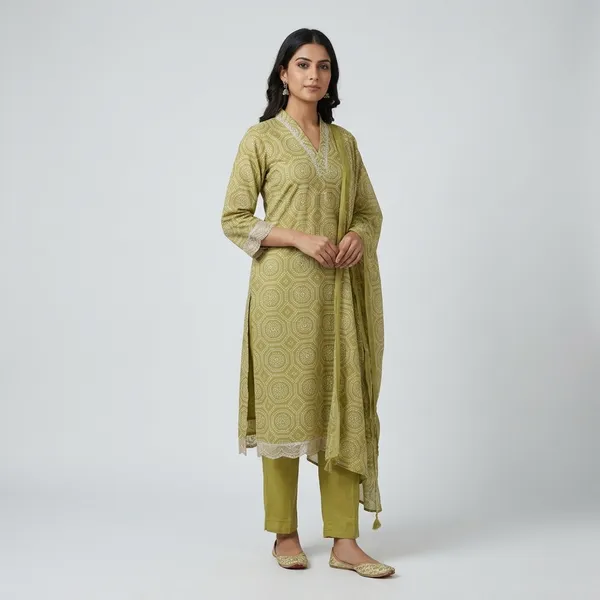 Olive_Green_Cotton_Kurta_Pant_Set_for_woman