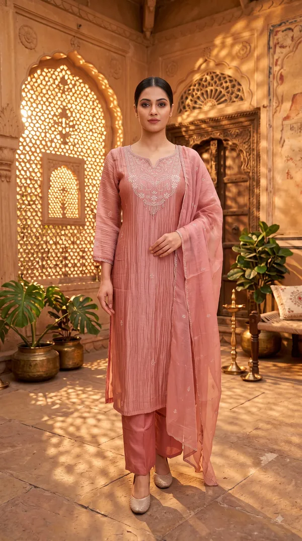 Pink_Crepe_Embroidered_Kurti_Set_For_Women