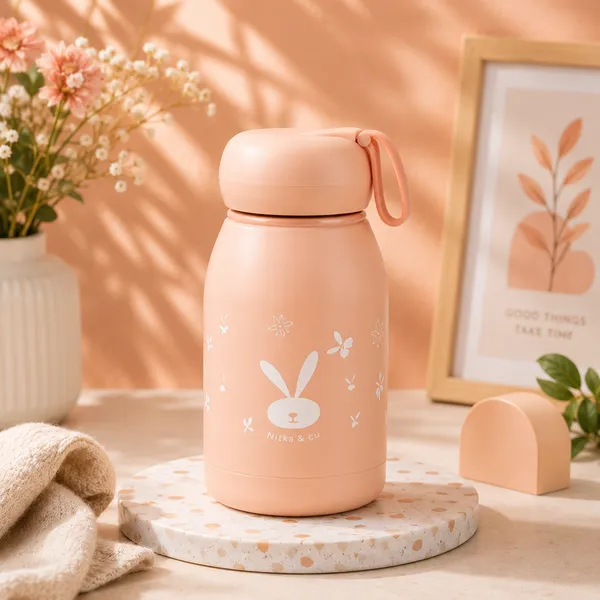 Peach_Stainless_Steel_Teddy_Travel_Water_Bottle_For_Kids_