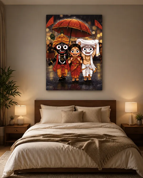 Multicolor_Canvas_Religious_Jagannath_Trio_Wall_Art_With_Wooden_Frame