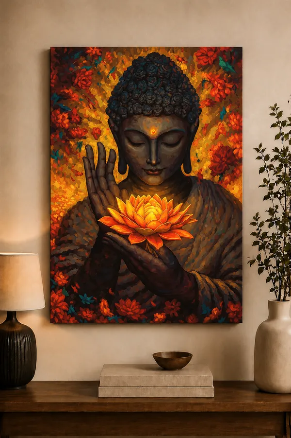 Multicolor_Canvas_Devotional_Buddha_Floral_Wall_Art