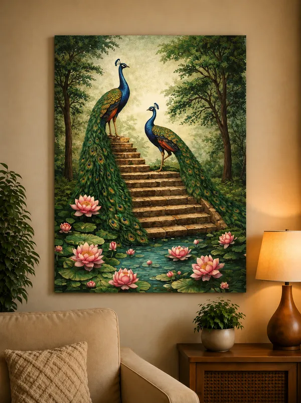 Multicolor_Canvas_Nature_Peacock_Floral_Wall_Art