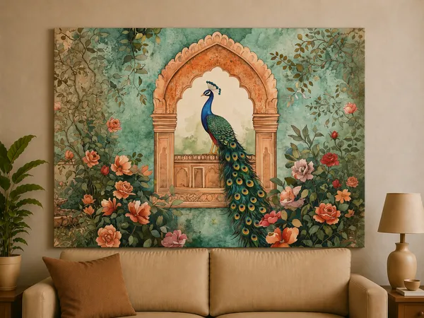 Multicolor_Canvas_Traditional_Peacock_Floral_Wall_Art