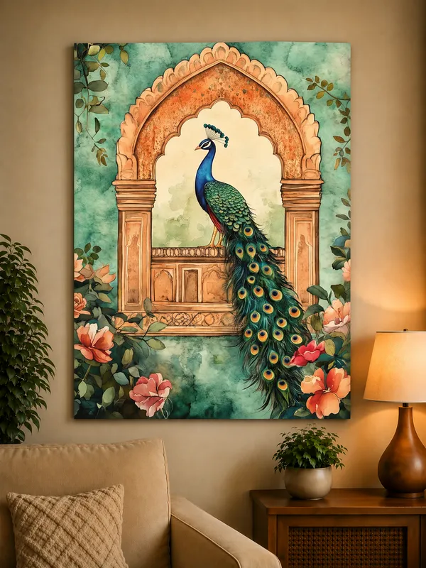 Multicolor_Canvas_Traditional_Peacock_Floral_Wall_Art