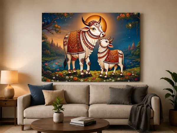 Multicolor_Canvas_Traditional_Cow_Wall_Art
