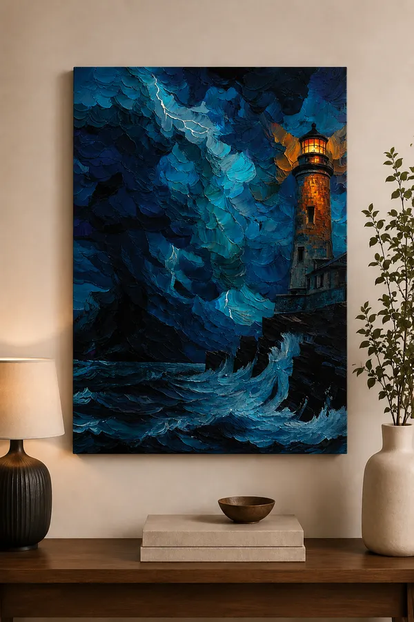 Multicolor_Canvas_Coastal_Storm_Lighthouse_Print_Wall_Art