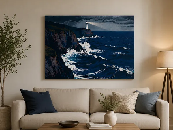 Multicolor_Canvas_Coastal_Lighthouse_Seascape_Wall_Art