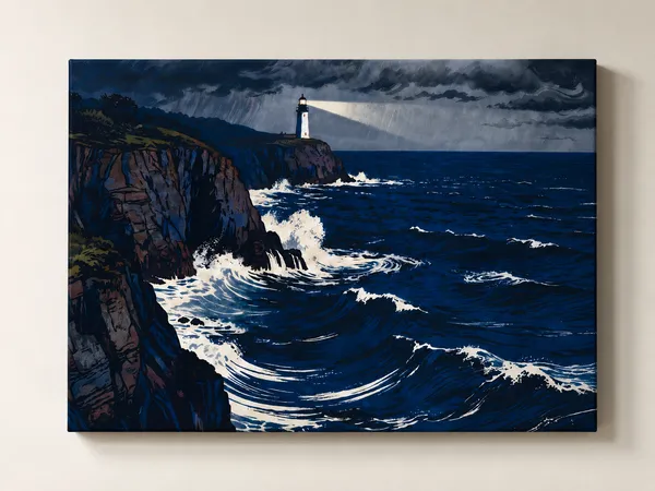 Multicolor_Canvas_Coastal_Lighthouse_Seascape_Wall_Art
