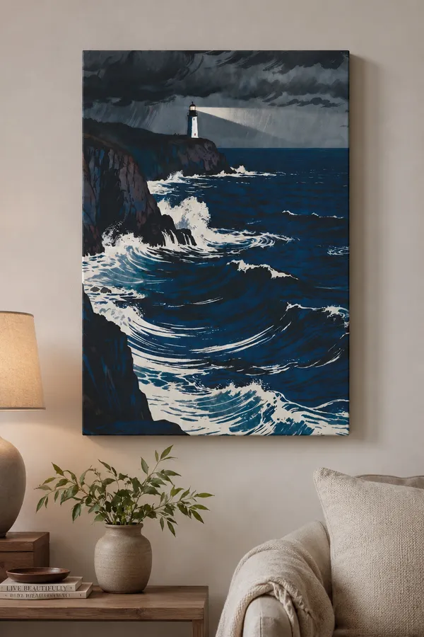 Multicolor_Canvas_Coastal_Lighthouse_Seascape_Wall_Art