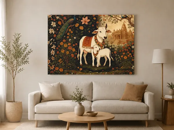 Multicolor_Canvas_Traditional_Floral_Cow_Wall_Art