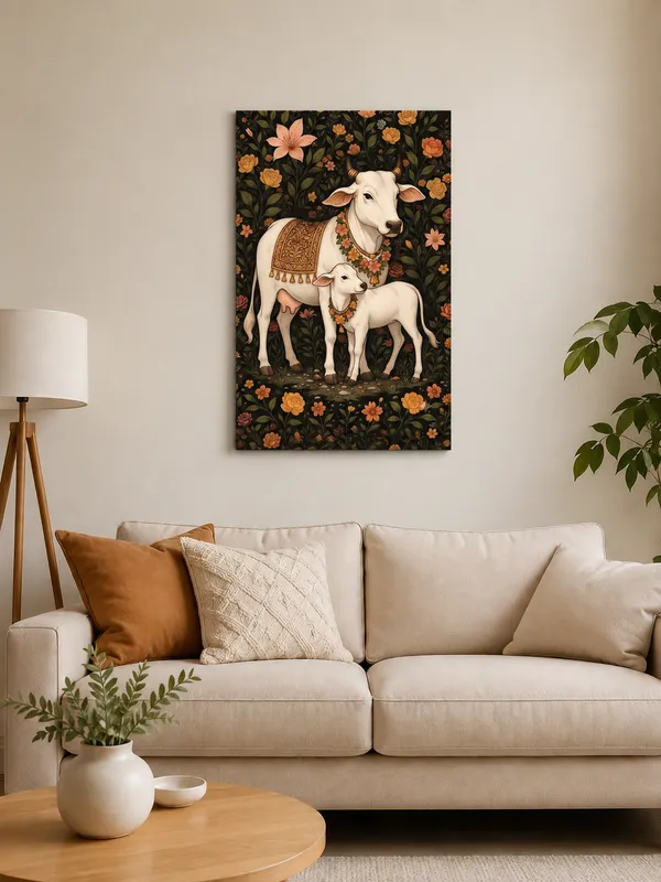 Multicolor_Canvas_Traditional_Floral_Cow_Wall_Art