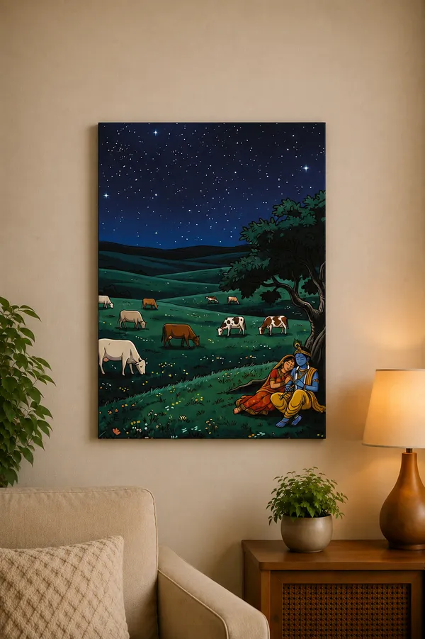Multicolor_Canvas_Night_Landscape_Cow_Herd_Wall_Art