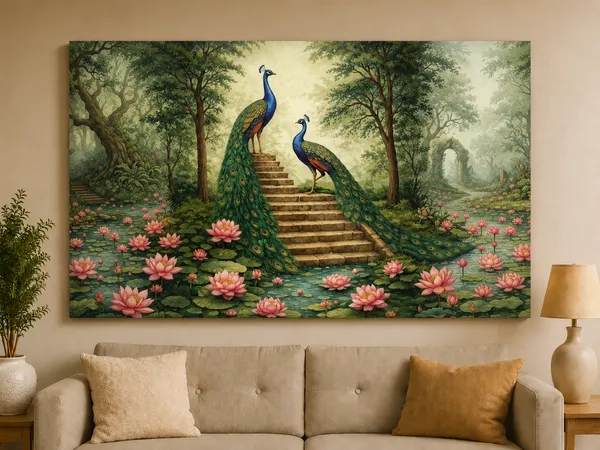 Canvas_Traditional_Twin_Peacock_Floral_Garden_Wall_Art