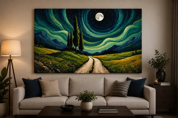 Canvas_Landscape_Moonlit_Pathway_Swirl_Sky_Wall_Art