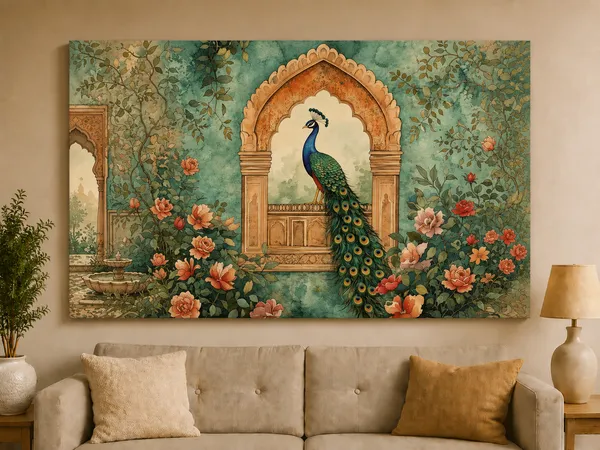Canvas_Traditional_Peacock_Floral_Arch_Print_Wall_Art
