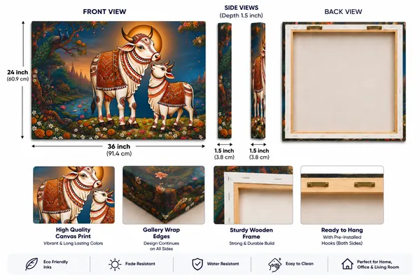 Canvas_Traditional_Decorated_Cows_Floral_Forest_Wall_Art