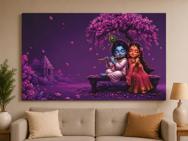 Canvas_Devotional_Krishna_Radha_Flowering_Tree_Wall_Art