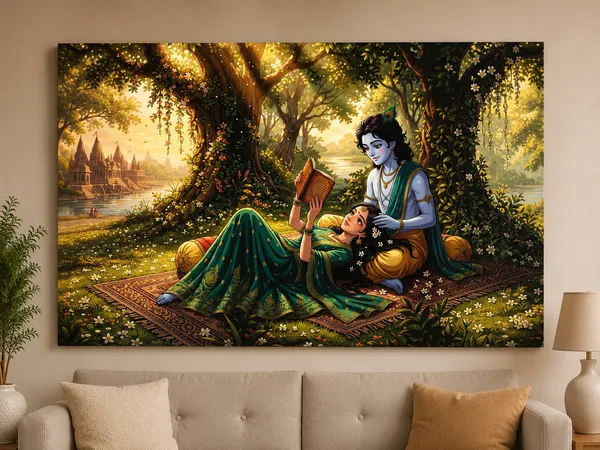 Canvas_Traditional_Radha_Krishna_Flowering_Tree_Wall_Art