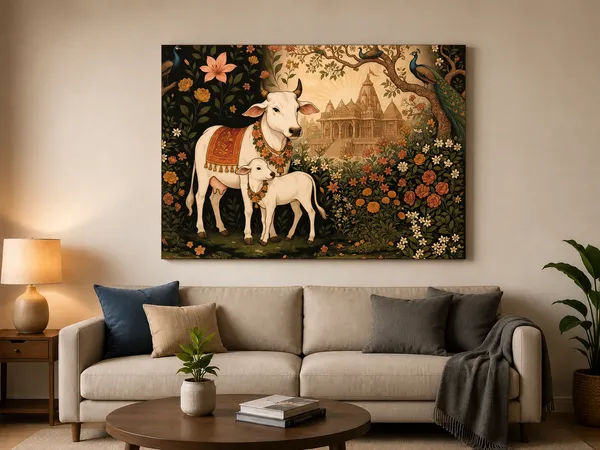 Canvas_Traditional_Pastoral_Cow_Temple_Print_Wall_Art