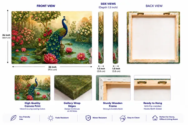 Canvas_Nature_Peacock_Floral_Pond_Print_Wall_Art